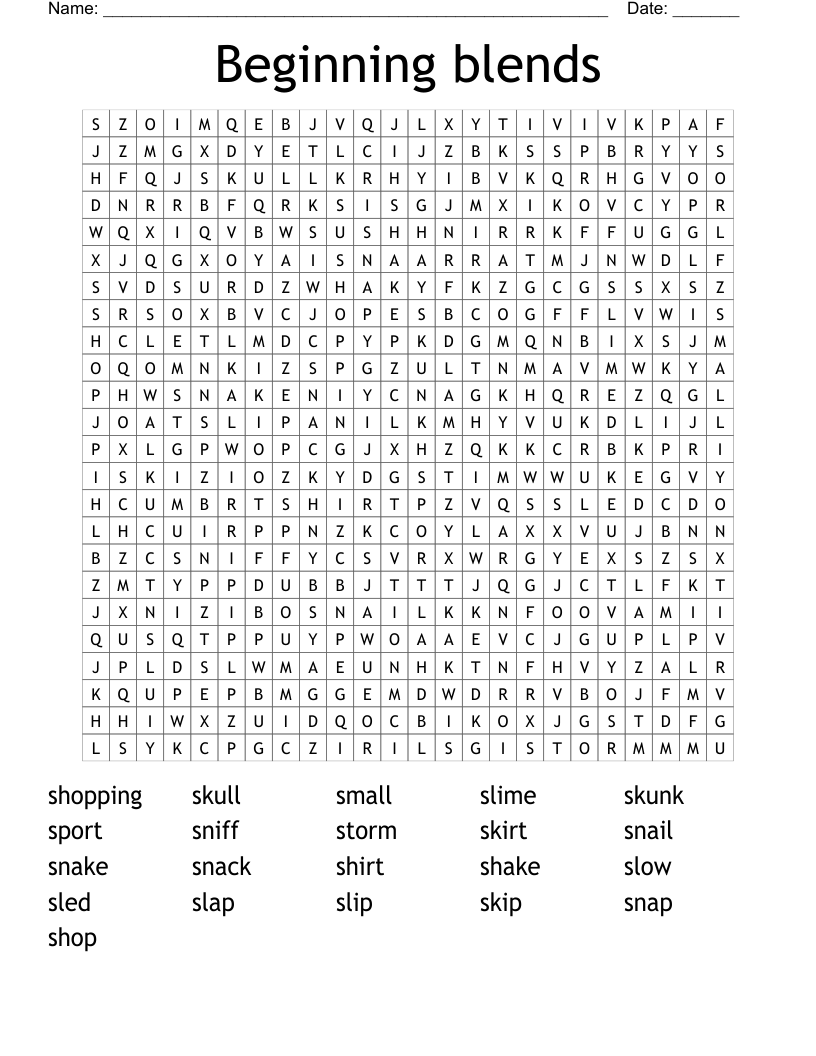 Beginning blends Word Search