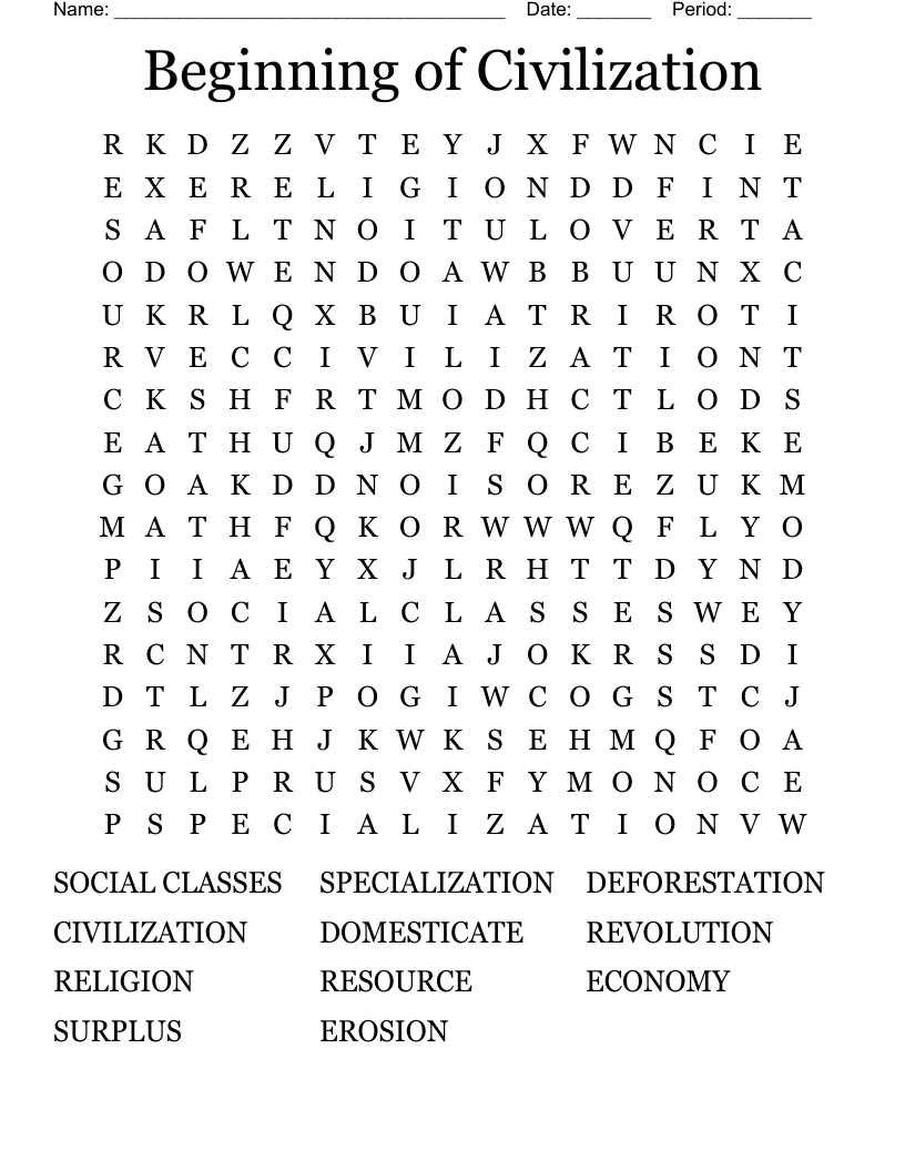 Beginning of Civilization  Word Search