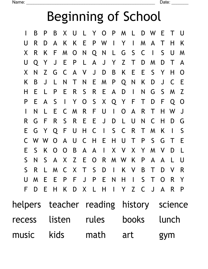Beginning of School Word Search