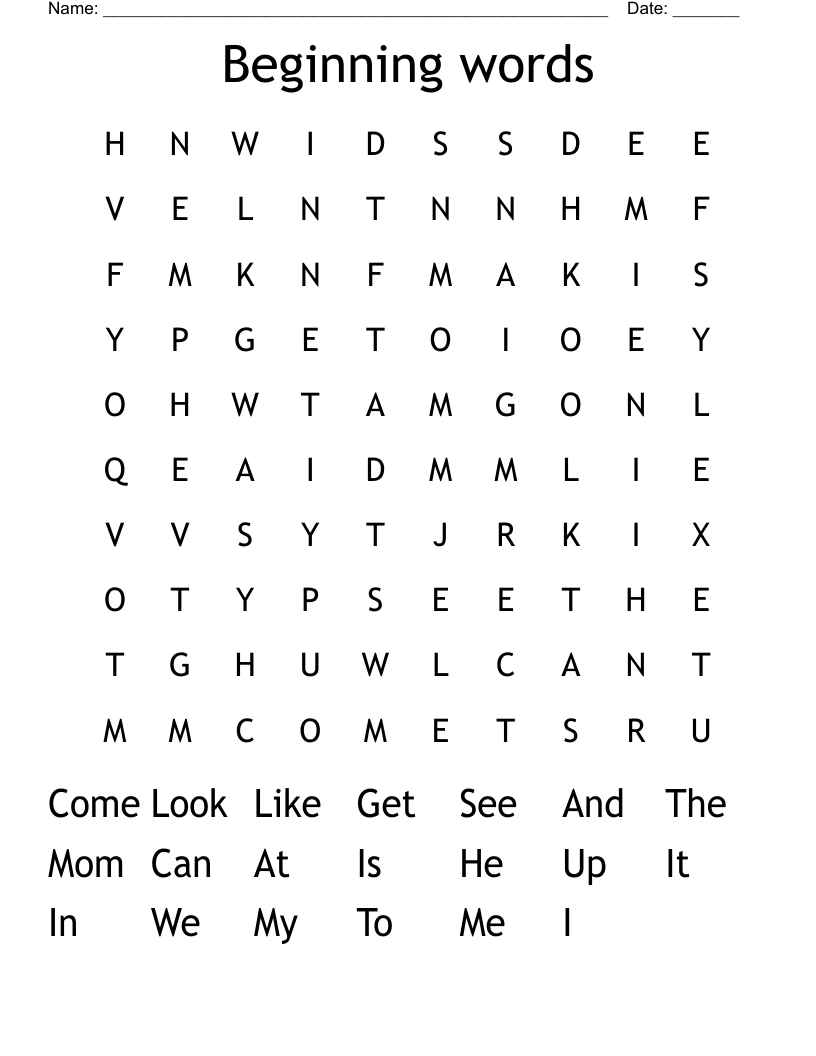 Beginning words Word Search