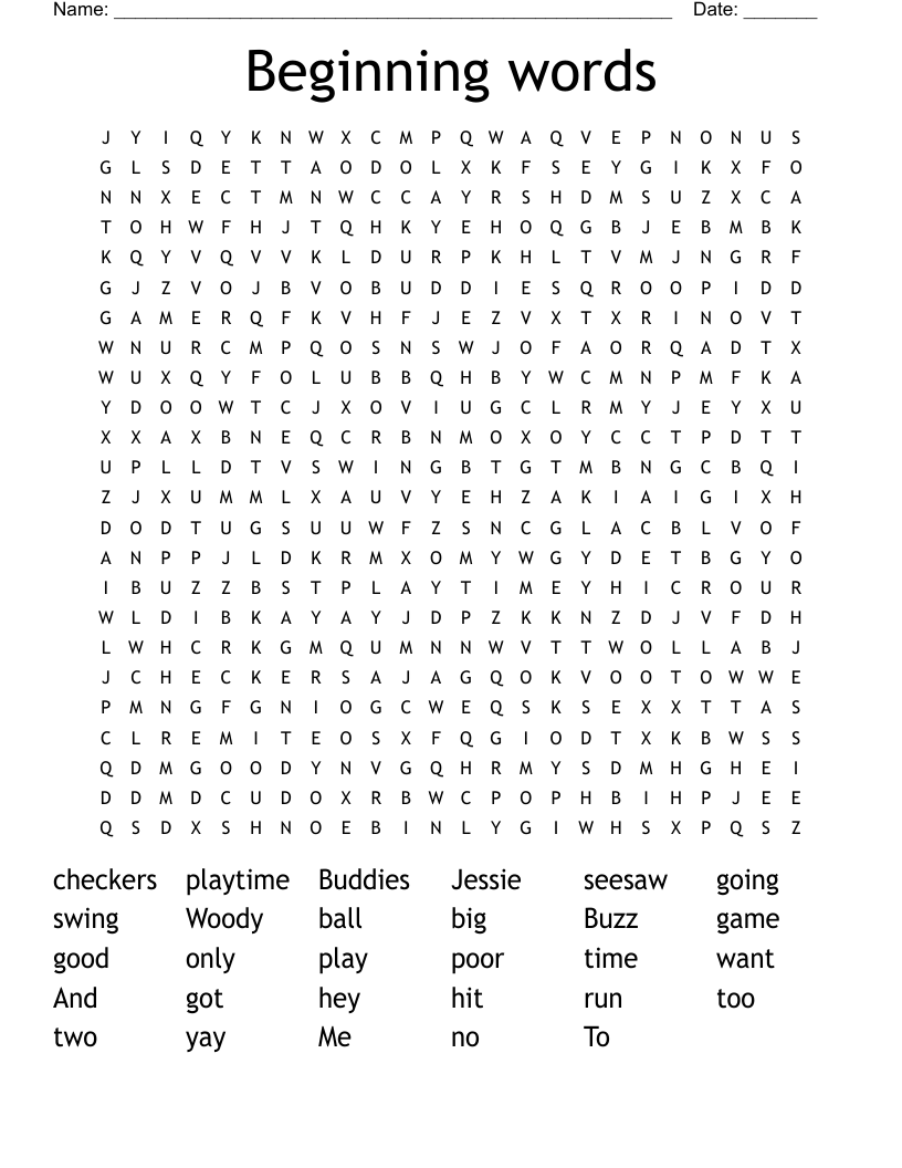 Beginning words Word Search