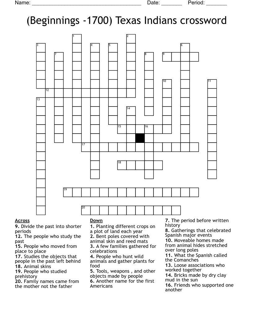 (Beginnings -1700) Texas Indians crossword