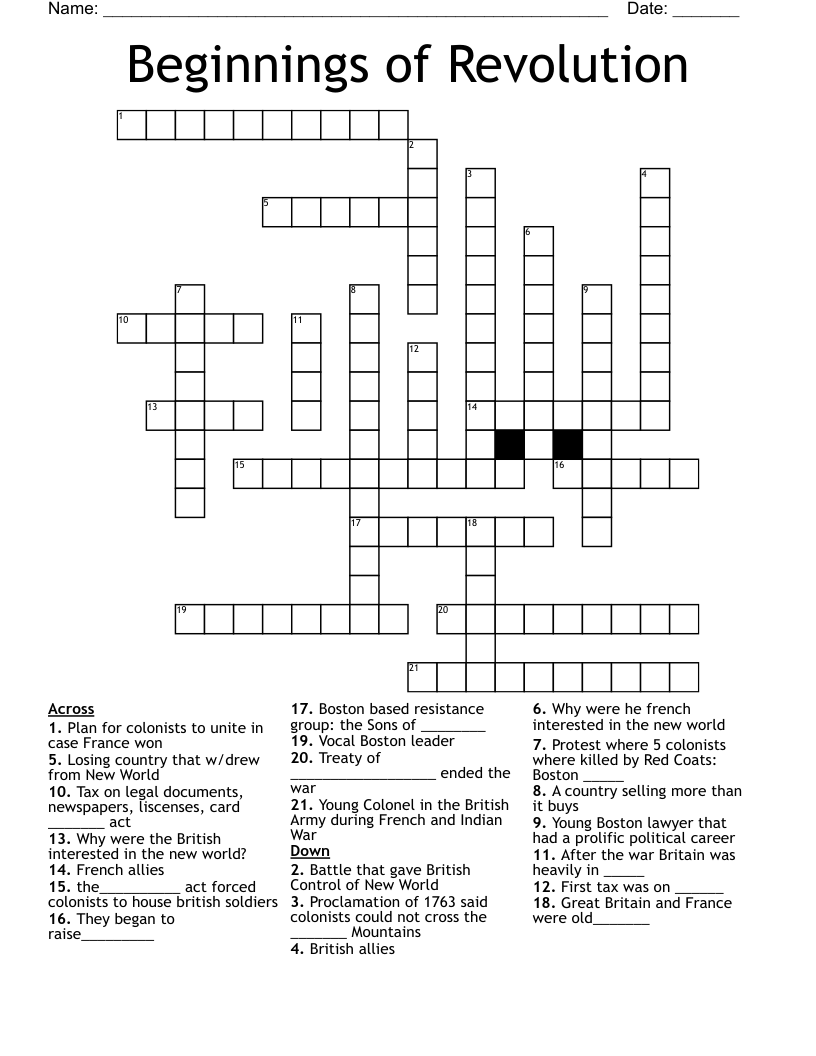 Beginnings of Revolution Crossword