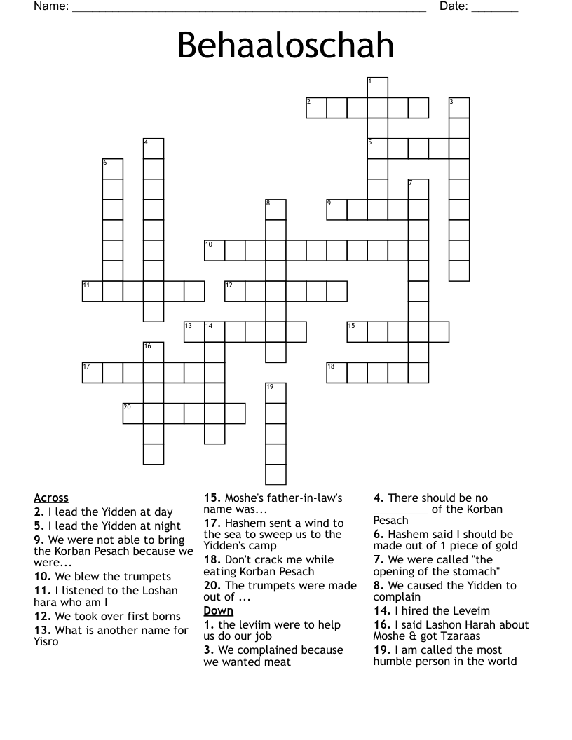 Behaaloschah Crossword