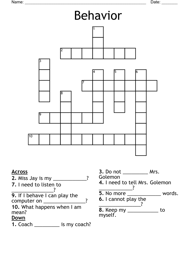 Behavior Crossword