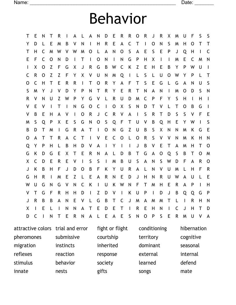 Behavior Word Search