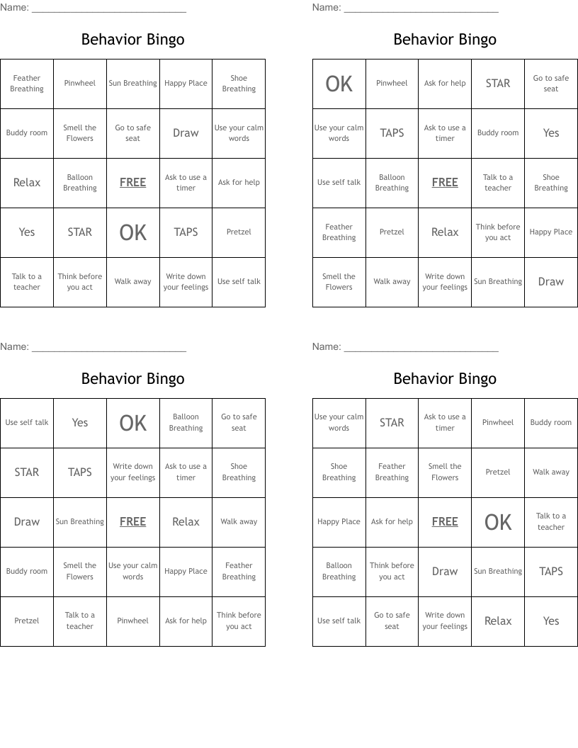 Behavior Bingo
