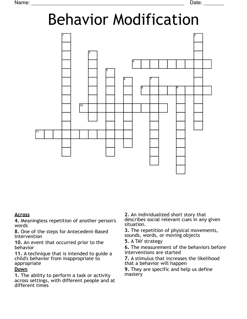 Behavior Modification Crossword