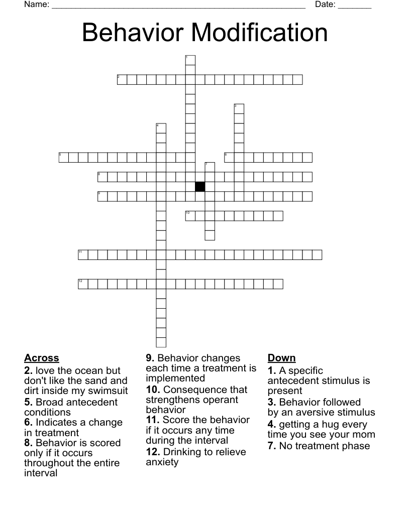 Behavior Modification Crossword