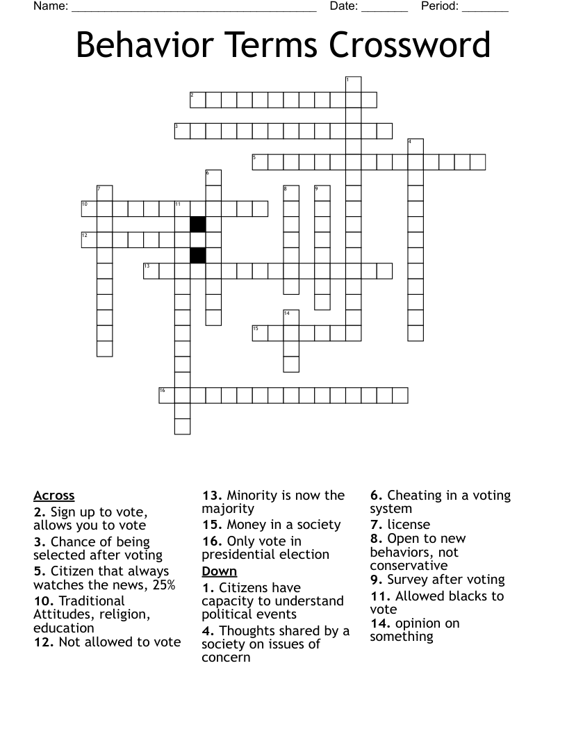Behavior Terms Crossword