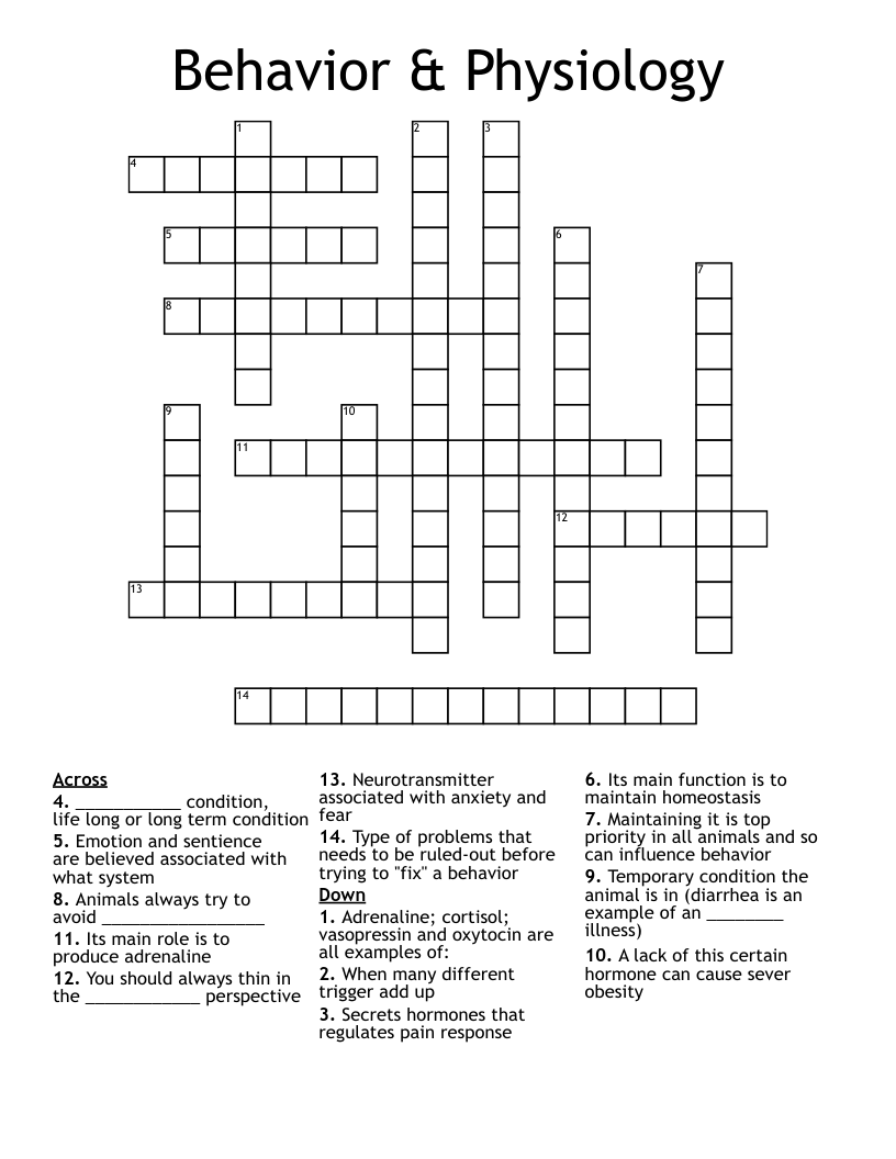 Behavior & Physiology Crossword