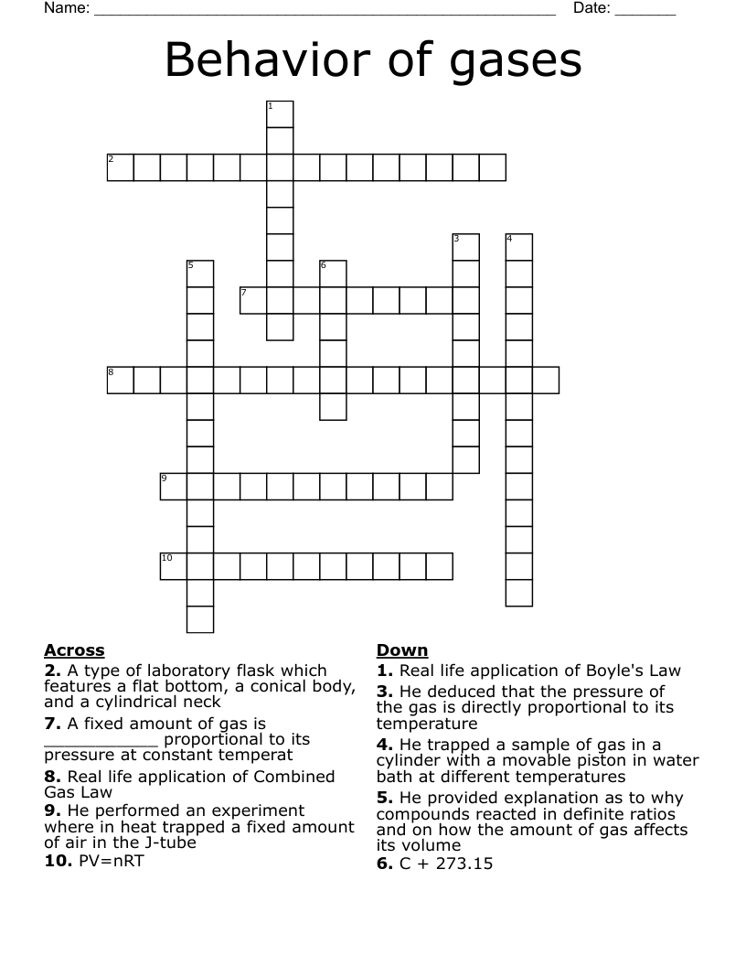 Behavior of gases Crossword