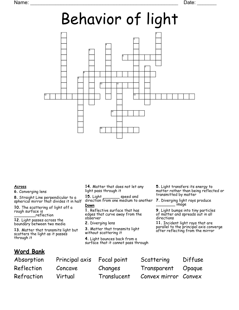 Behavior of light Crossword