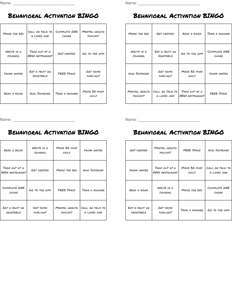 Behavioral Activation BINGO