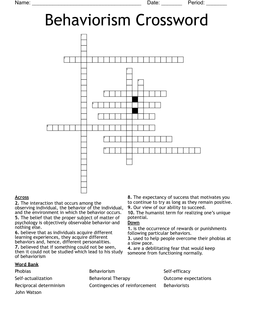 Behaviorism Crossword
