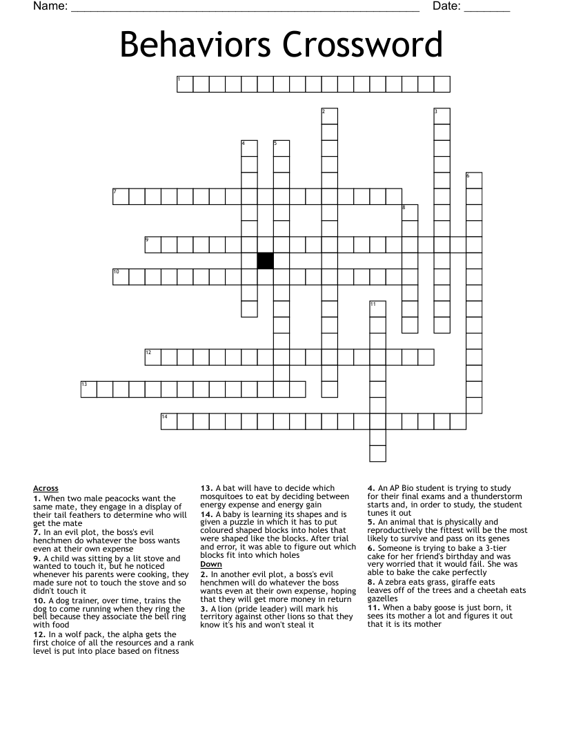 Behaviors Crossword