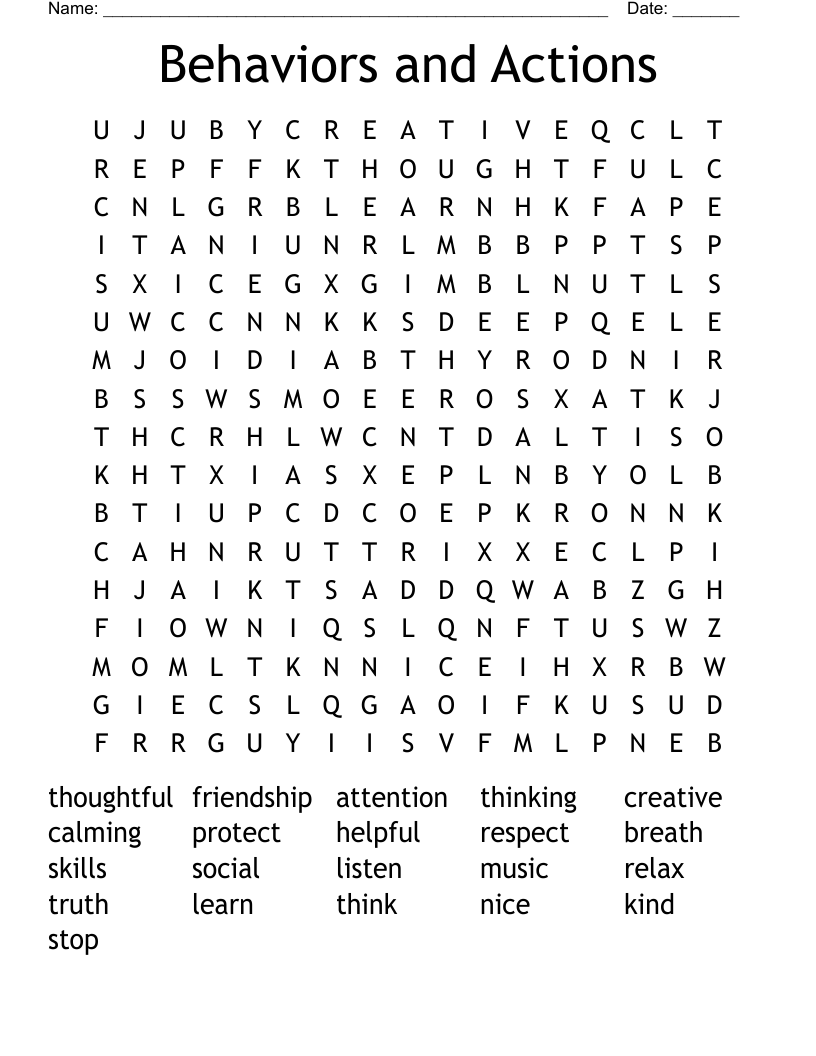 Behaviors and Actions Word Search