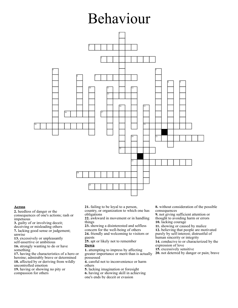 Behaviour Crossword