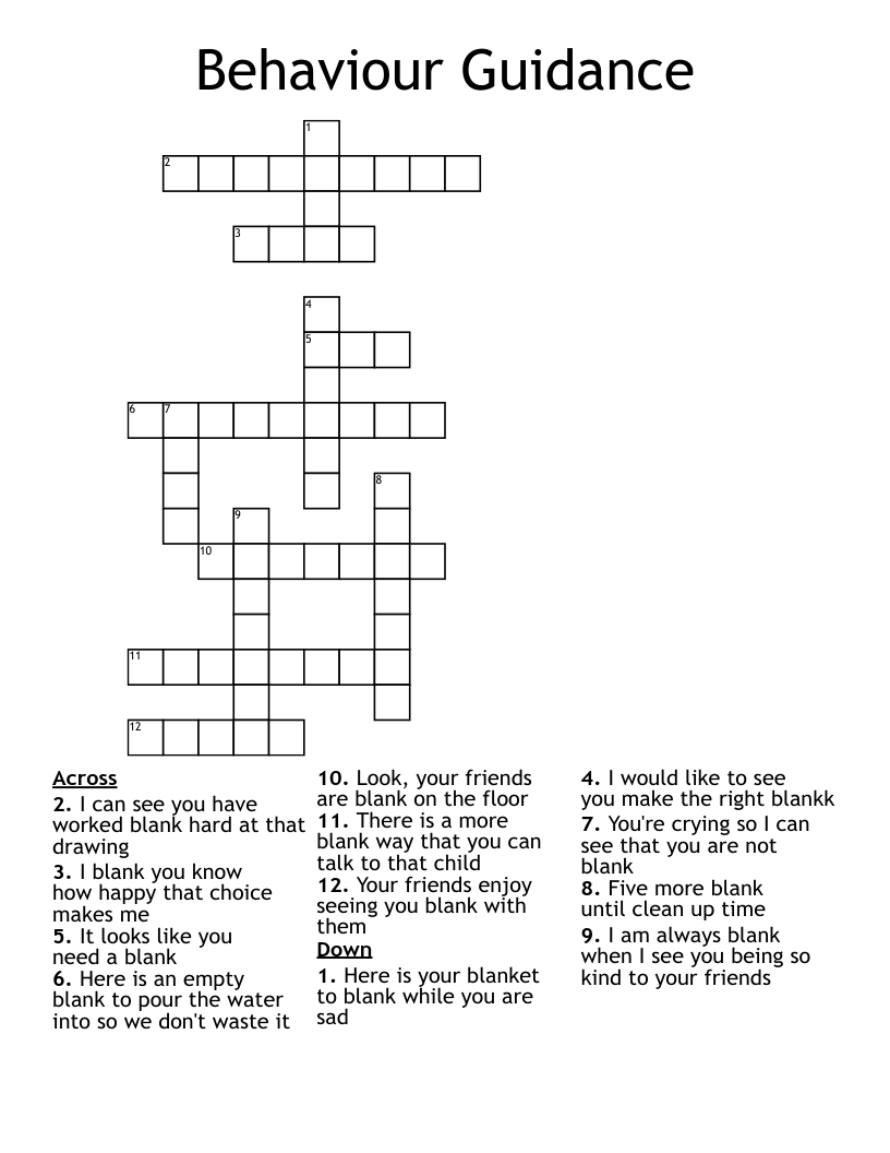 Behaviour Guidance Crossword