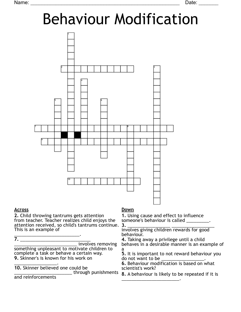 Behaviour Modification Crossword
