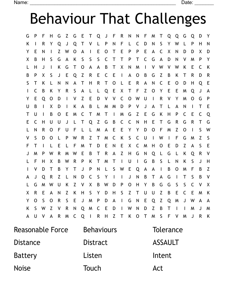 Behaviour That Challenges Word Search
