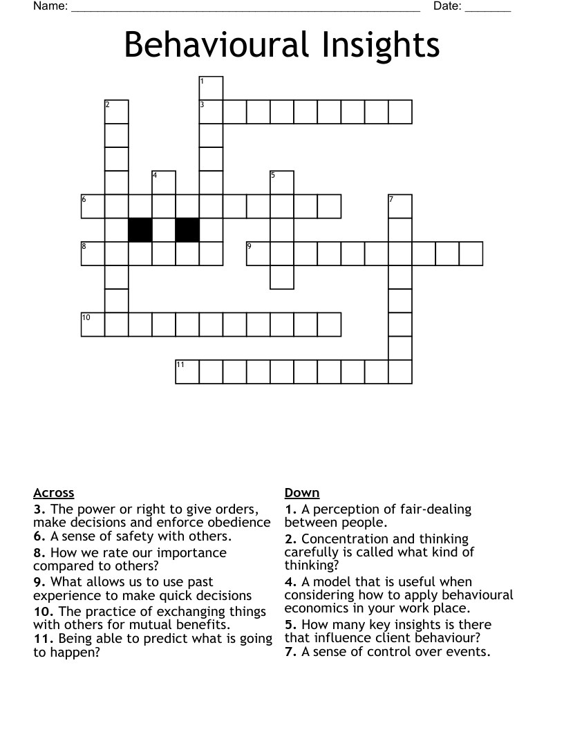 Behavioural Insights Crossword