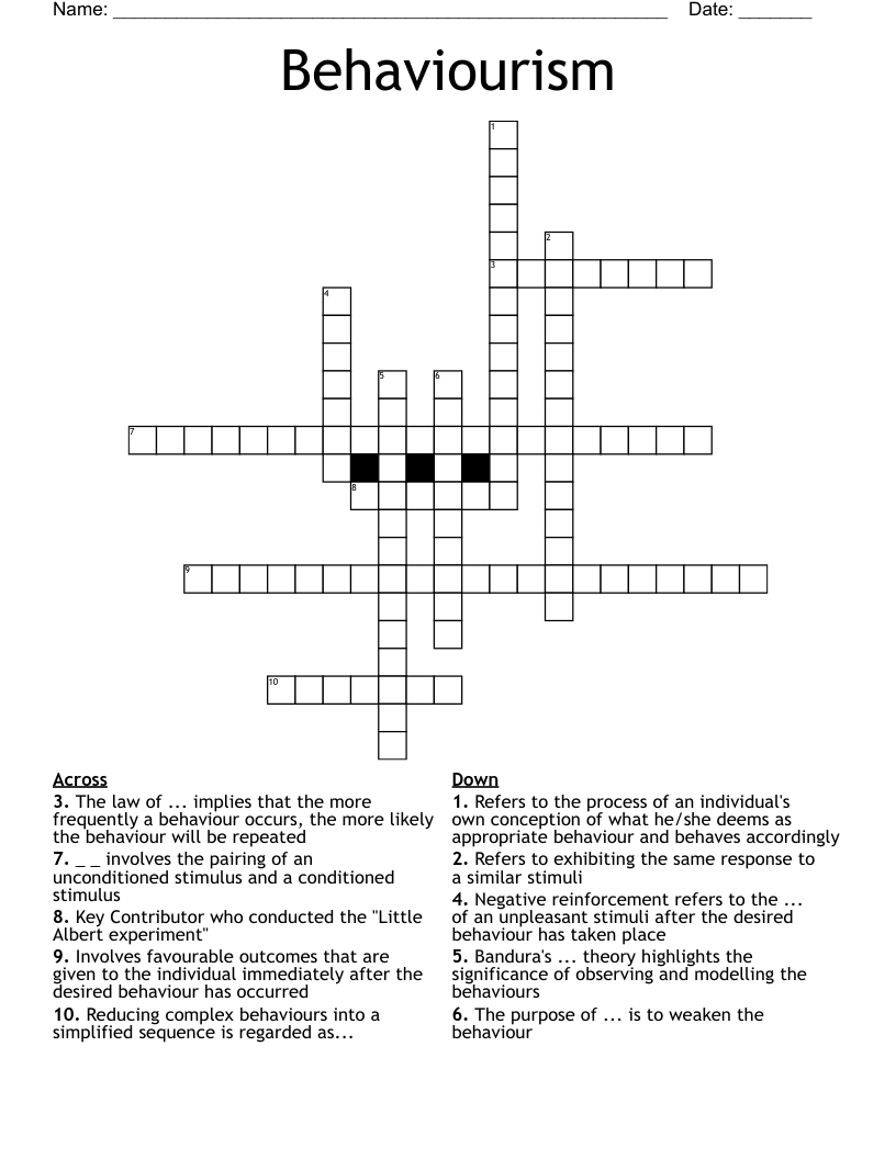 Behaviourism  Crossword