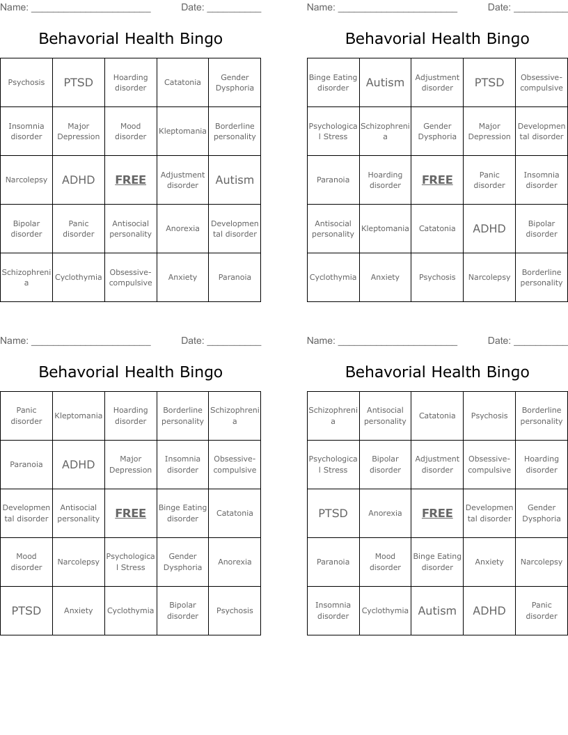 Behavorial Health Bingo