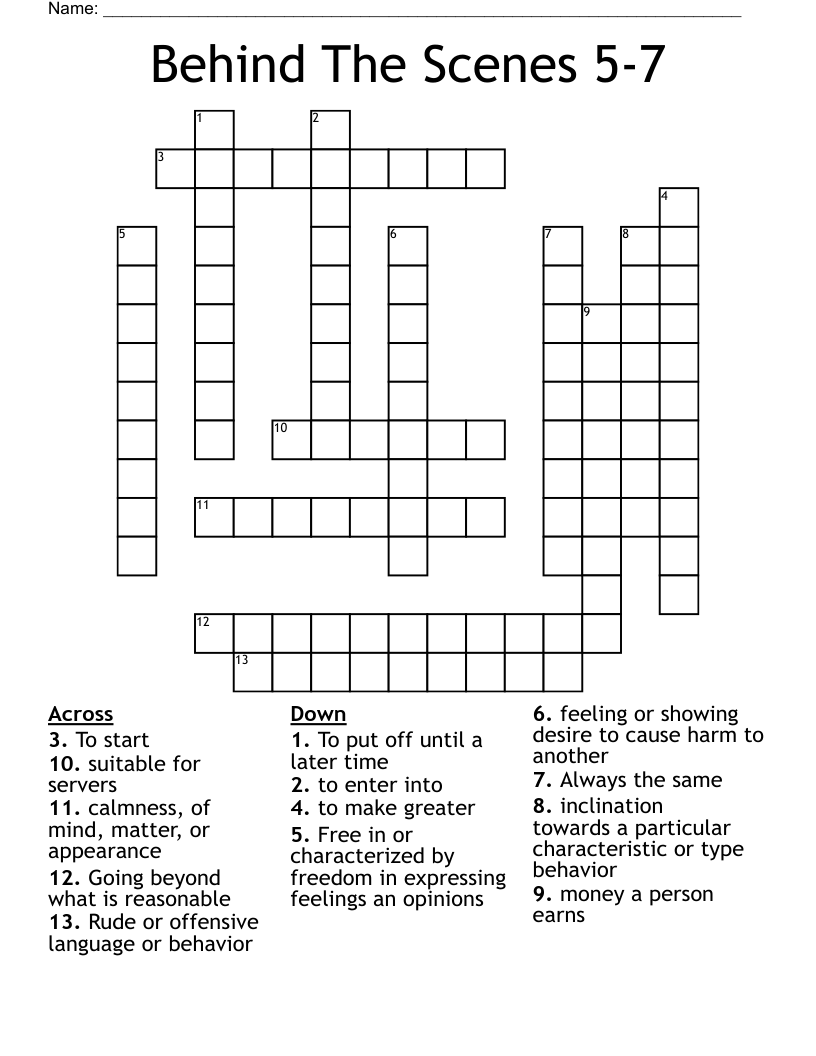 Behind The Scenes 5-7 Crossword