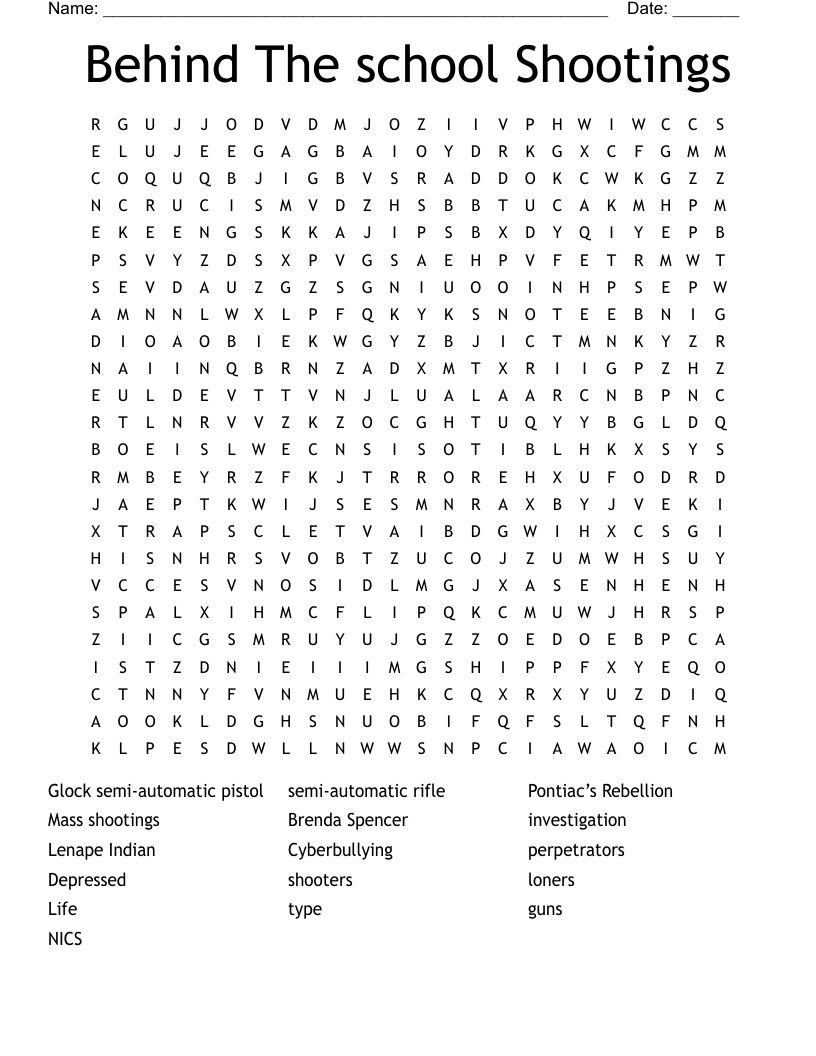 Behind The school Shootings Word Search
