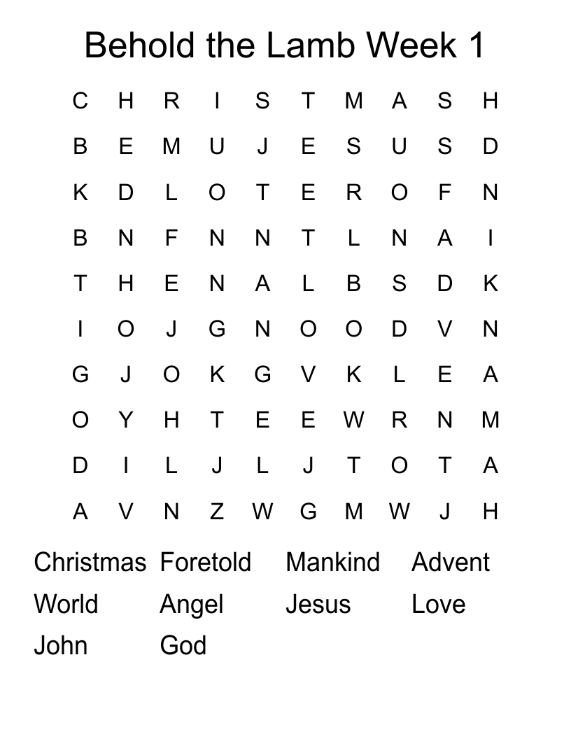 Behold the Lamb Week 1 Word Search