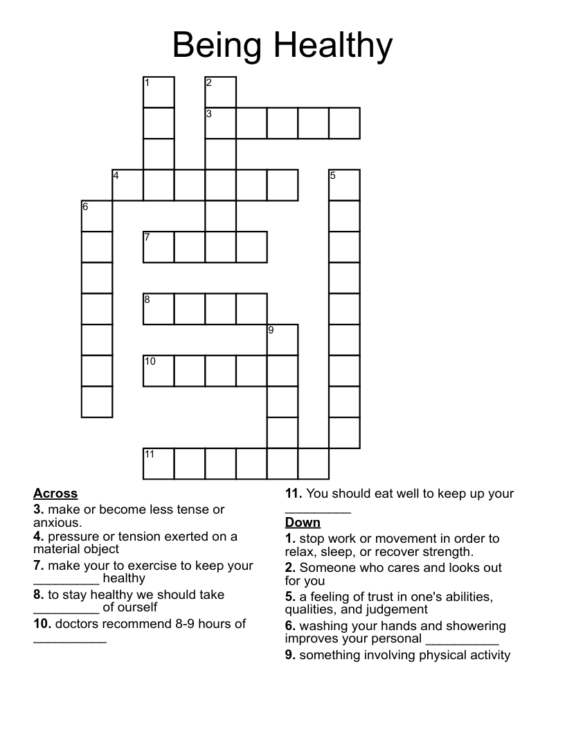 Being Healthy Crossword