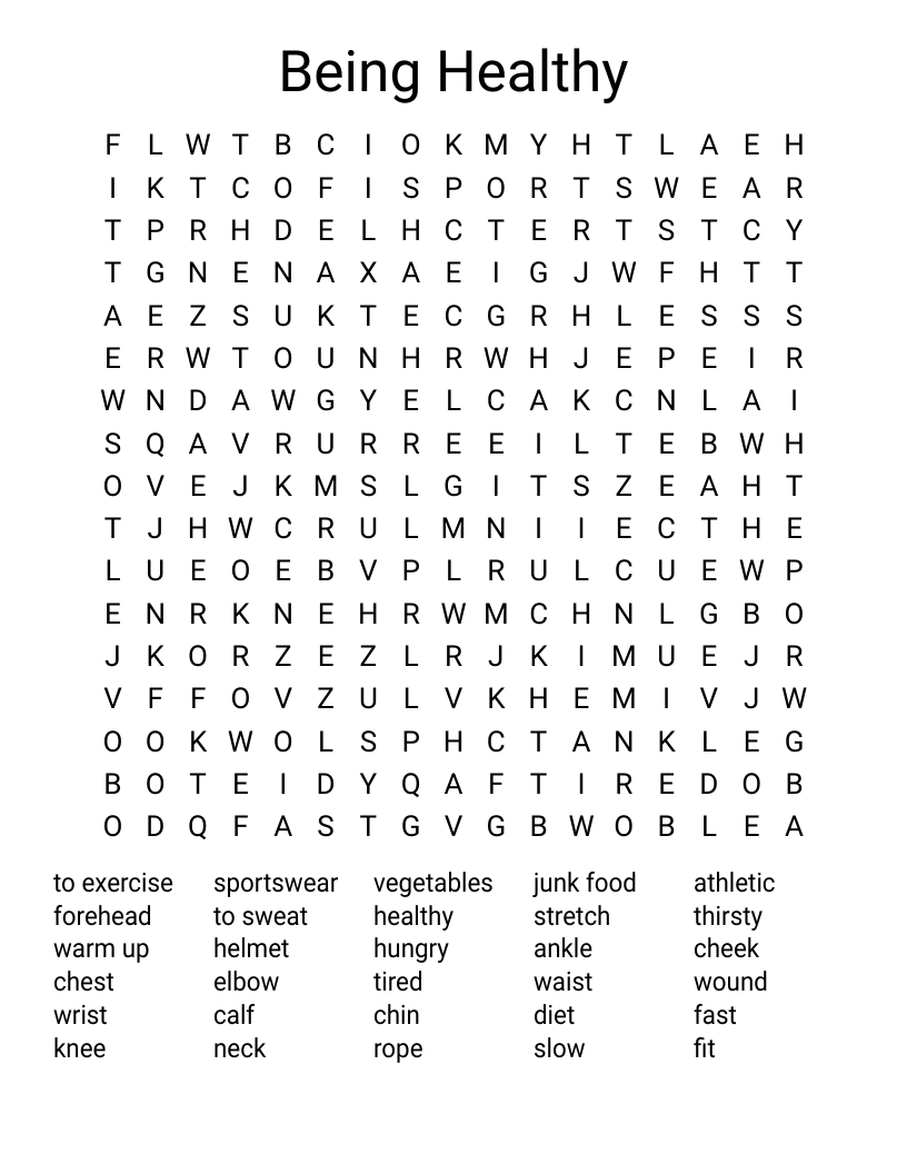 Being Healthy Word Search
