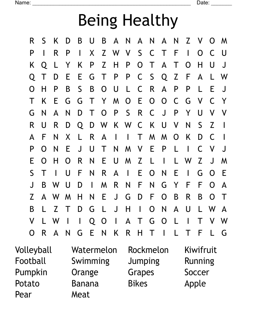 Being Healthy Word Search