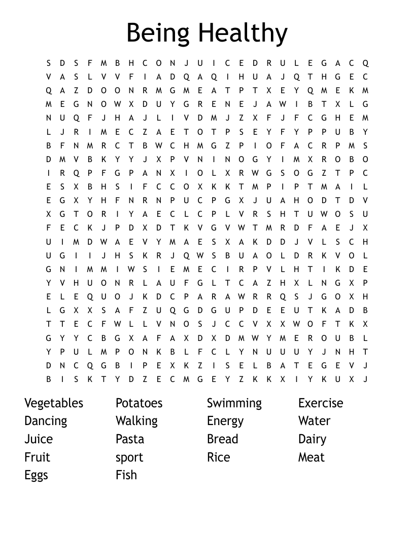 Being Healthy  Word Search