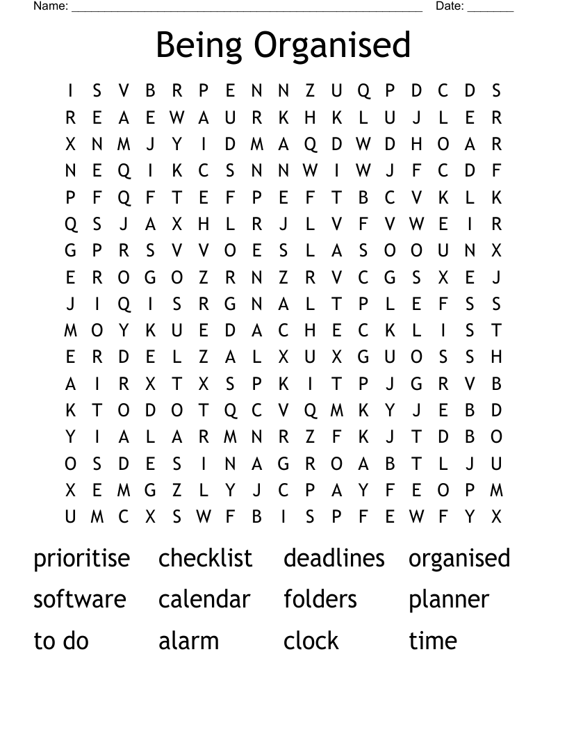 Being Organised Word Search