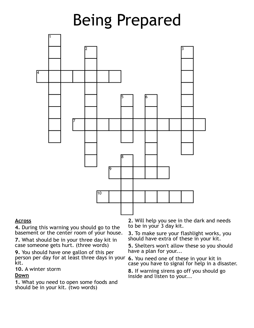 Being Prepared Crossword