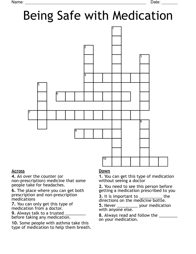 Being Safe with Medication Crossword
