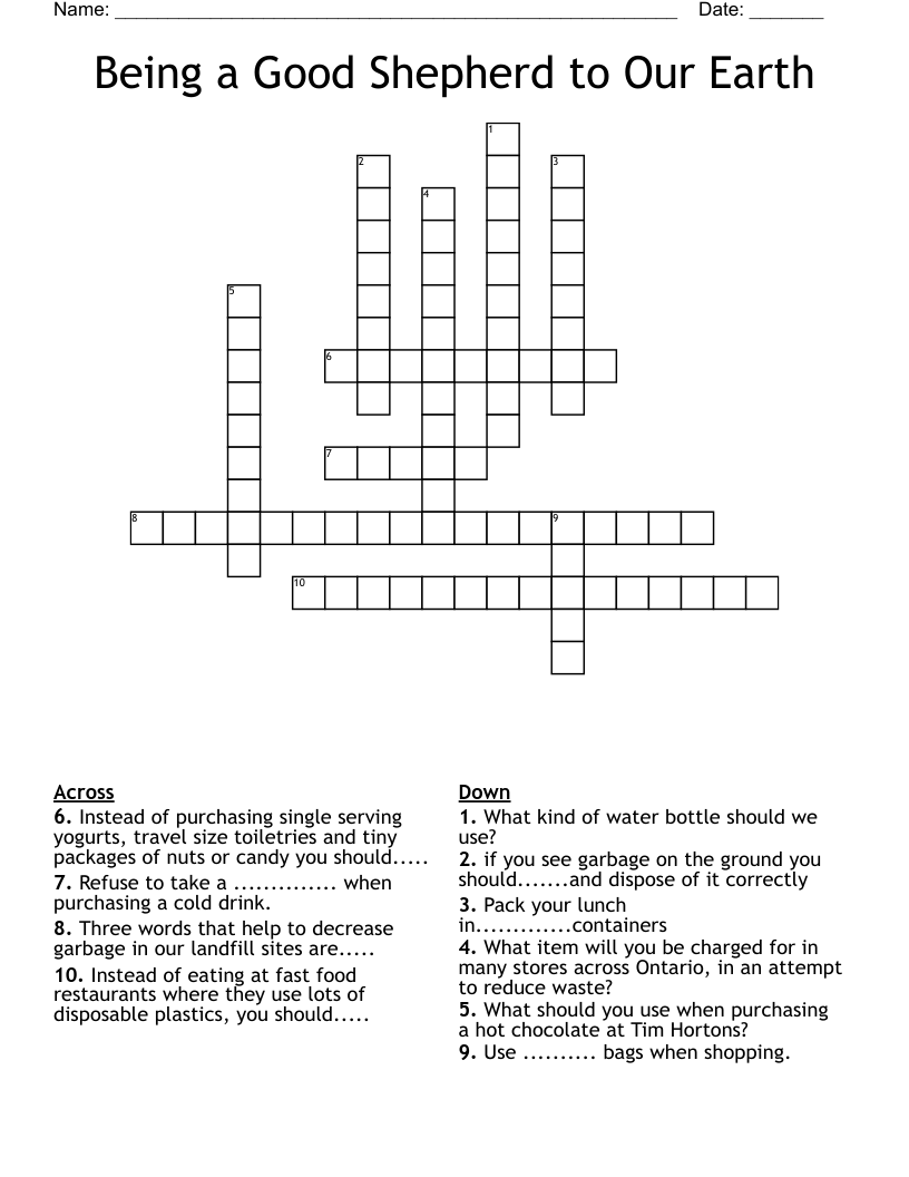 Being a Good Shepherd to Our Earth Crossword