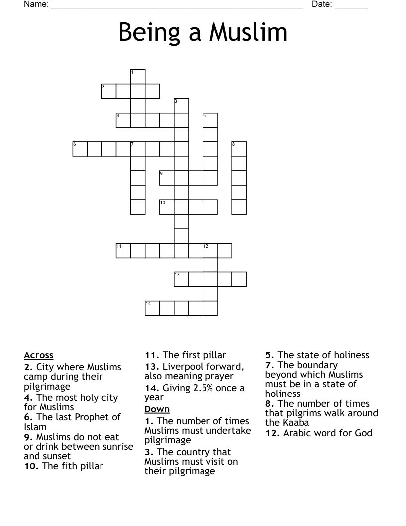 Being a Muslim  Crossword