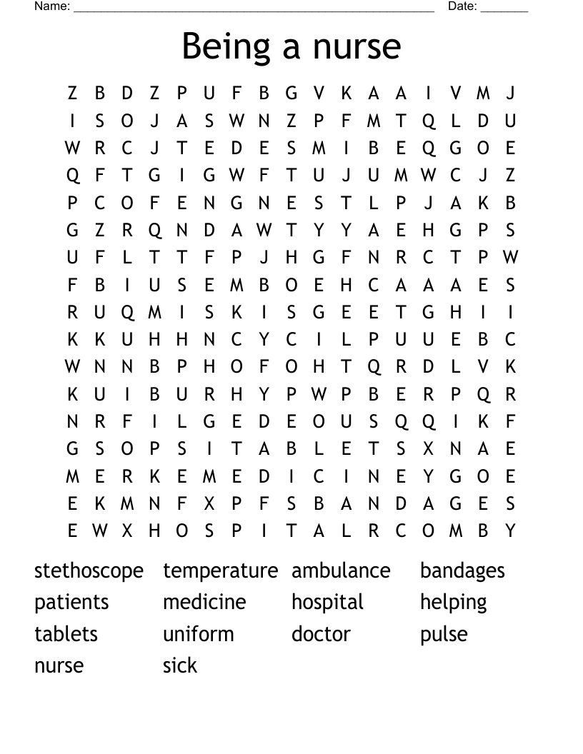 Being a nurse Word Search