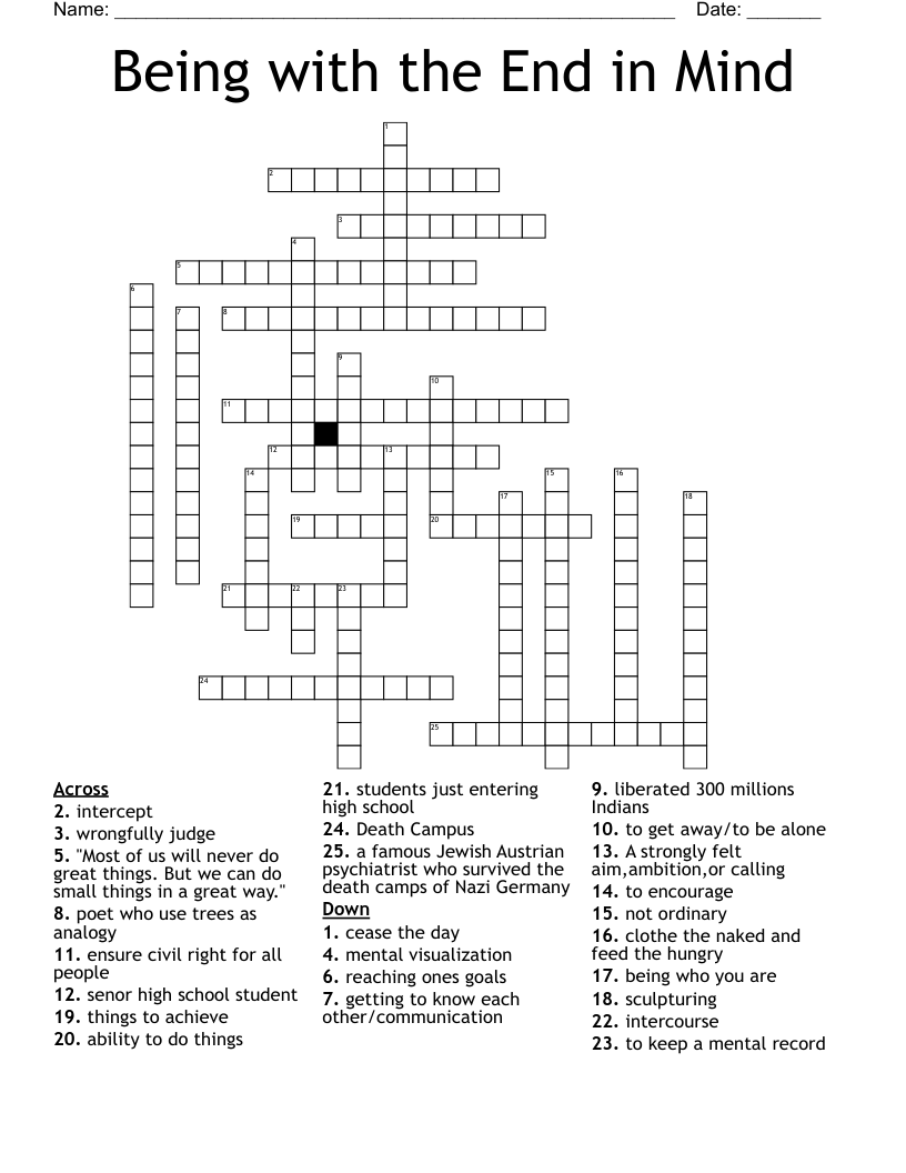 Being with the End in Mind Crossword