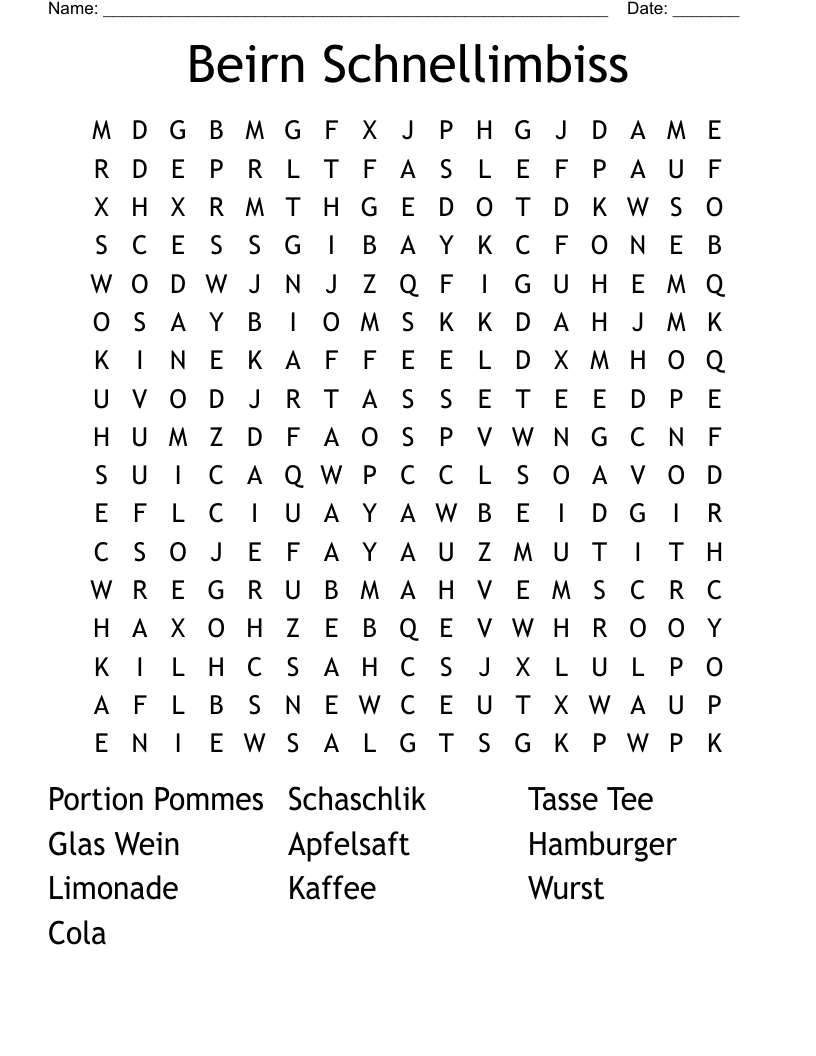 Beirn Schnellimbiss Word Search