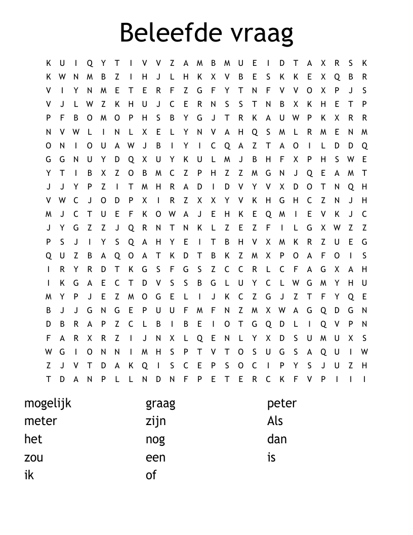 Beleefde vraag Word Search