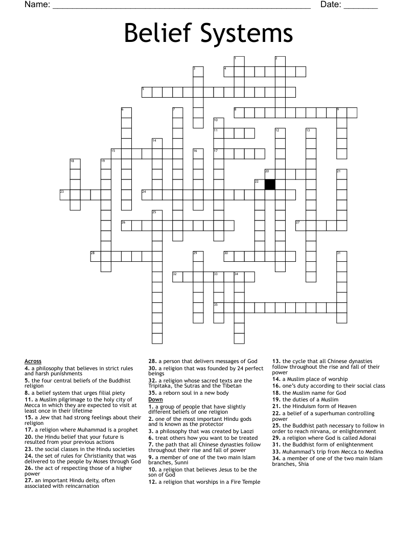 Belief Systems Crossword