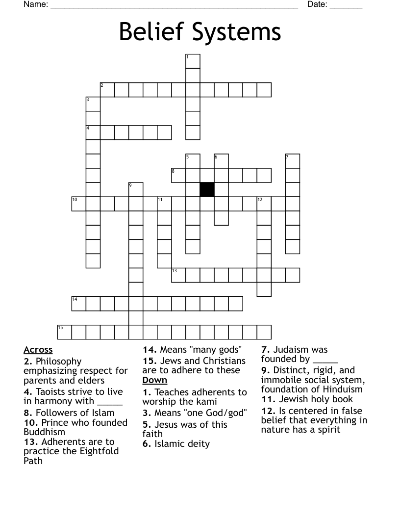 Belief Systems  Crossword