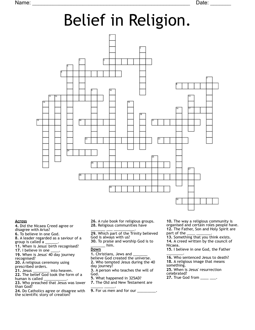 Belief in Religion. Crossword