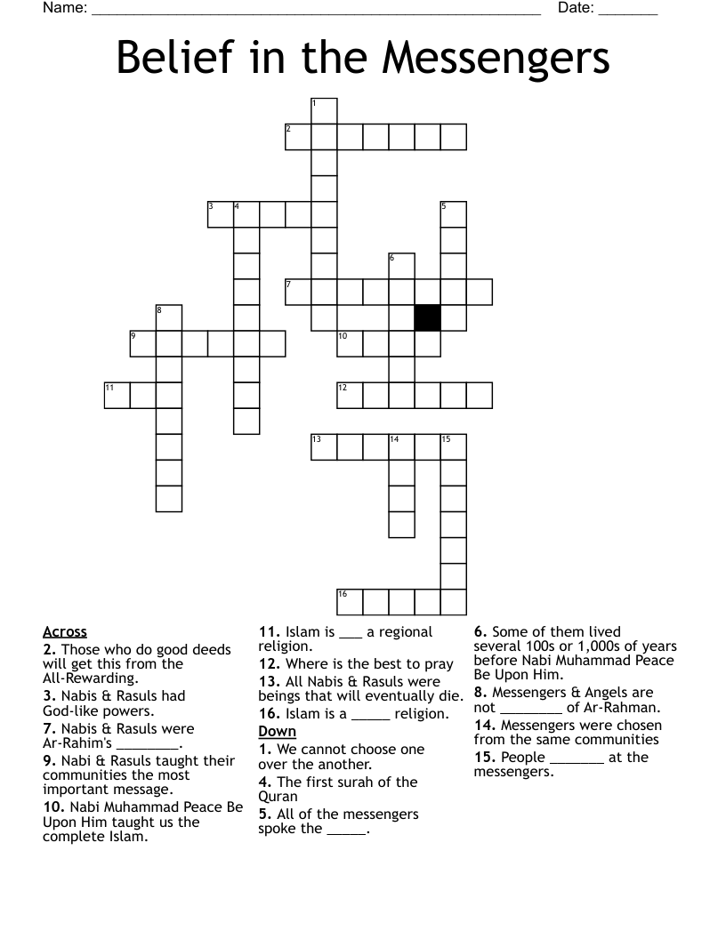 Belief in the Messengers Crossword