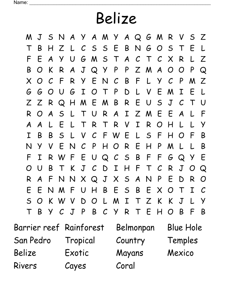 Belize Word Search
