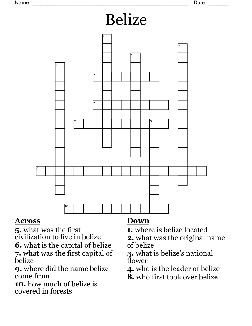 Belize Crossword